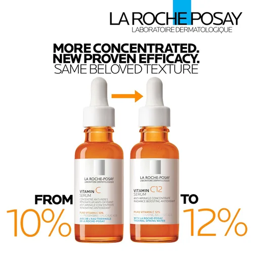 Vista 2 de La Roche-Posay Suero puro de Vitamina C al 12% para cara con ácido hialurónico y ácido salicílico, suero facial hidratante, aumenta la luminosidad
