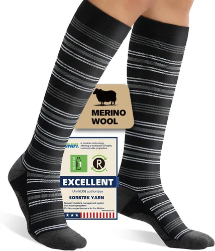 Vista 16 de Merino Wool Compression Socks for Women Men 15-20 mmHg for flying Bobina gris