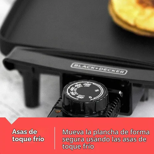 Vista 6 de BLACK+DECKER Plancha eléctrica con sonda de temperatura extraíble, parrilla interior, plancha para panqueques, negro, GD1810BC