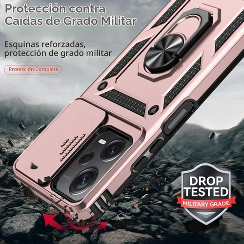 Vista 7 de Funda para Redmi Note 12, Poco X5 5G con protector de pantalla de vidrio templado y cubierta de cámara deslizante, anillo magnético soporte de Oro