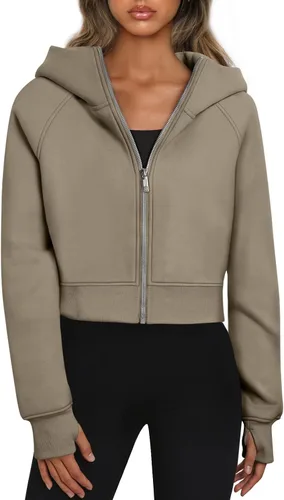 Vista 21 de Trendy Queen Sudaderas con capucha y cremallera para mujer, chaquetas Verde Armada (ArmyGreen)