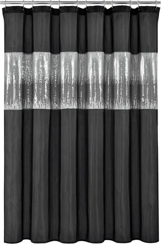 Vista 7 de Lush Decor Cortina de Ducha Night Sky, Individual, 72" An x 72" L, Negro - Cortina de Ducha con Lentejuelas - Cortina de Baño Brillante de Bloques