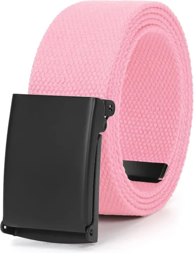 Vista 17 de WHIPPY Cinturón de tela con hebilla militar de color negro sólido, tapa abatible, totalmente ajustable, para hombre, con corte a medida