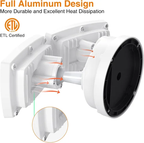 Vista 5 de Lepower Reflector LED de 3,000 lm para exteriores, de seguridad, controlada por interruptor, de 28 vatios con 2 cabezales ajustables, 5,500 K