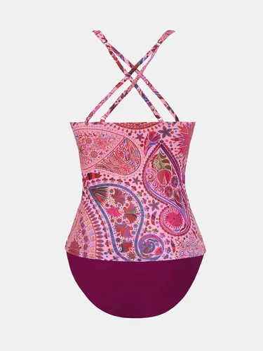 Vista 7 de CUPSHE Conjunto de traje de baño de dos piezas para mujer, tankini con control de abdomen, cruzado y estampado de cachemira