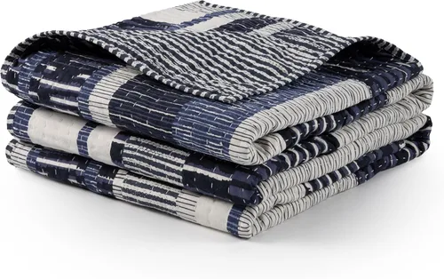 Vista 2 de Pine Cone Hill Fripp Blue Stripe Quilted Cotton Coverlet, Full/Queen