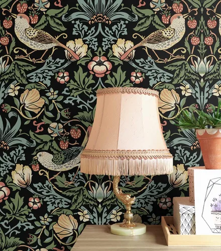 Vista 6 de NextWall Aves Garden - Papel tapiz autoadhesivo (ébano)