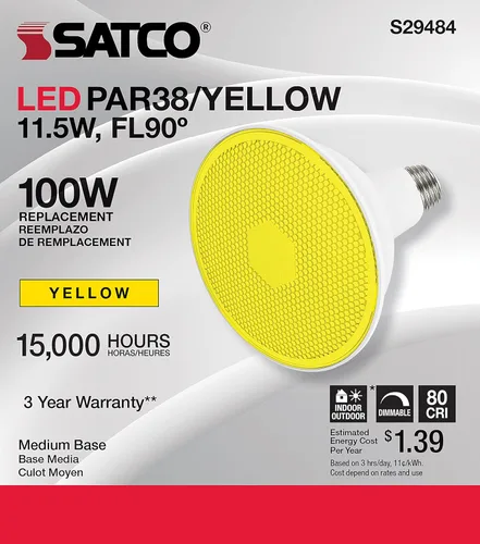 Vista 7 de Satco S29484 - Bombilla LED de color PAR38 de 11,5 vatios, color amarillo