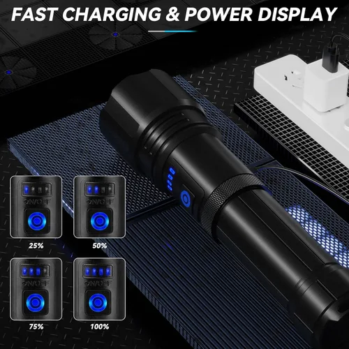 Vista 3 de Sigoobal Linterna LED recargable de alto lúmenes, 99,000 LM, linterna potente súper brillante, luces de flash de alta potencia, linternas de mano