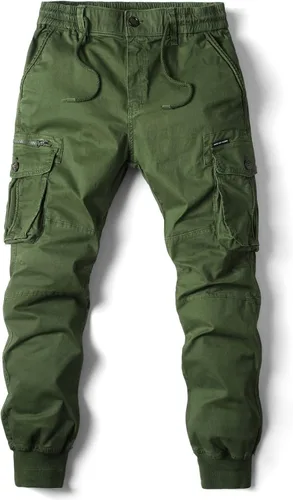 Vista 2 de Mens Linen Pants Drawstring Buckle Zipper Cargo Pants Multi Pockets Solid Beam Feet Athletic Sweatpants Outdoor
