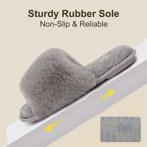 Vista 6 de LongBay Pantuflas planas de espuma viscoelástica de piel sintética para mujer, cómodas sandalias de punta abierta