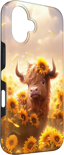 Vista 3 de Cute Scottish Highland Cow Sunflower Western Country Farm Case for iPhone 16