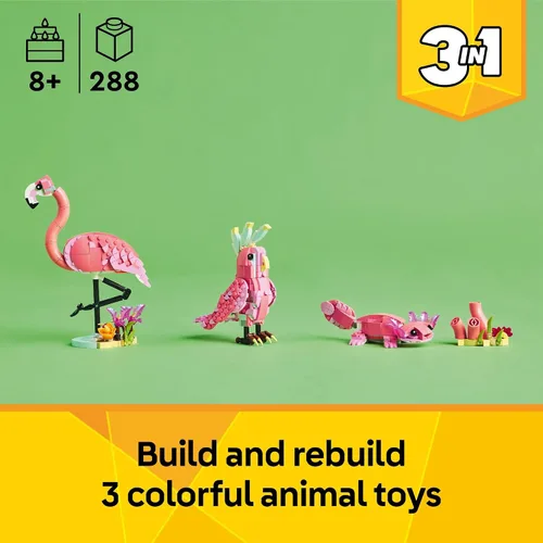 Vista 3 de LEGO Creator 3 en 1 Animales Salvajes: Juguete de Construcción de Animales de Flamenco Rosa - Juego con 3 Opciones de Construcción, Flamenco Rosa