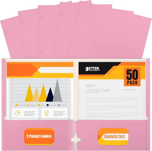 Vista 14 de Better Office Products Carpetas portafolio de dos bolsillos, paquete de 50 unidades, color negro, carpetas de papel tamaño carta, 50 piezas