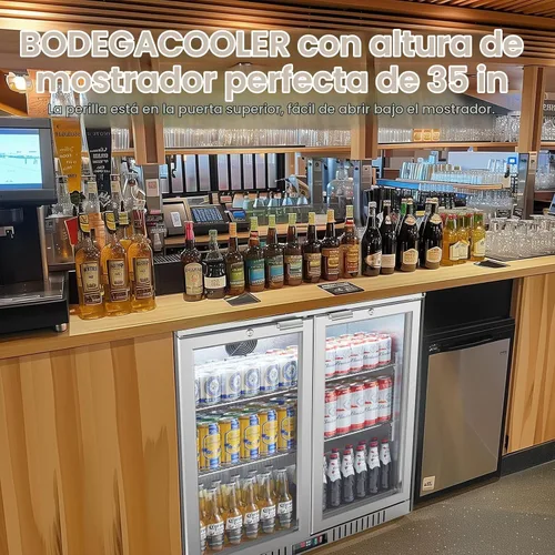 Vista 6 de BODEGA BODEGACOOLER - Enfriadora de barra trasera con 2 puertas de vidrio, refrigerador comercial de acero inoxidable de 7.4 pies cúbicos