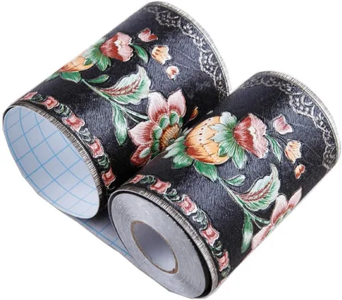 Vista 9 de UPREDO Papel tapiz decorativo 3D con moldura floral, borde impermeable para pared, techo, para baño, cocina, azulejos en muro, 4 pulgadas por 16.4
