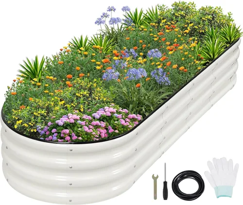 Vista 14 de 1MORE Cama de jardín elevada galvanizada: jardineras para exteriores, camas elevadas para jardinería, kit de cama de jardín de metal de 4 x 2 x 1