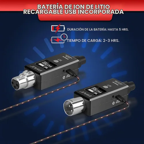 Vista 3 de Pyle Sistema Adaptador Inalámbrico UHF XLR Multifuncional, Transmisor Y Receptor Para Micrófonos Dinámicos Y Fuentes De Música, Transmisión De Señal