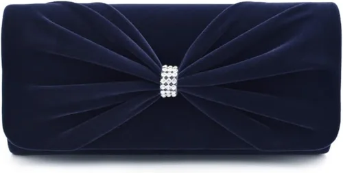 Vista 8 de Elegante bolso de noche de embrague de terciopelo con lazo de diamantes de imitación Negro