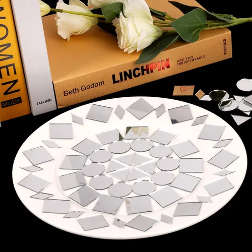 Vista 7 de PP OPOUNT 300 piezas de azulejos de mosaico, triángulos, cuadrados, redondos, rombos, sexangle, miniespejo en forma de gota para manualidades, bolas