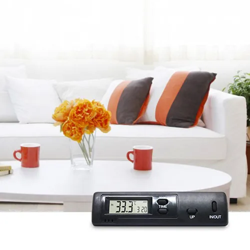 Vista 3 de Termómetro digital para interiores y exteriores con reloj, pantalla de temperatura dual ℃/℉, formato de 12/24 horas, para automóvil, hogar