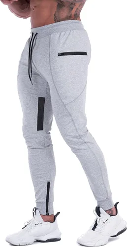 Vista 2 de FIRSTGYM Pantalones deportivos para hombre, ajustados, para entrenamiento, malla en el muslo, con bolsillos con cremallera