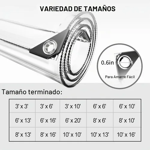 Vista 6 de Lona impermeable transparente de 3 x 6 pies, lona de PVC de 11.8 mil con ojales y brida para cables, cubierta resistente de servicio pesado al