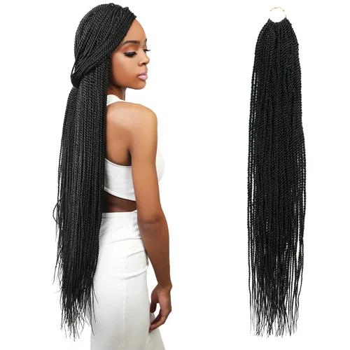 Vista 21 de AU-THEN-TIC Cabello senegalés con trenzas de ganchillo de 22 pulgadas, paquete de 2 paquetes de 40 mechones por paquete, extensiones de cabello