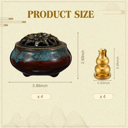 Vista 2 de Maxcheck Quemador de incienso de cerámica con tapa de cobre, soporte de incienso de metal, quemador de cono de loto para sándalo, palo, santo, Azul