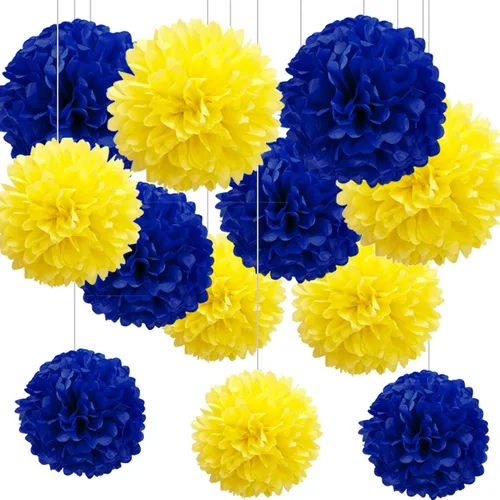 Vista 9 de Pompones de papel negro y naranja, pompones de tejido negro y naranja decoraciones colgantes, decoraciones de fiesta negro y naranja (12 unidades)