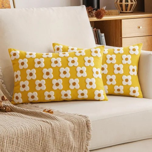 Vista 14 de EMEMA Juego de 2 fundas de cojín decorativas de jacquard, diseño de flores de sol, para sofá, cama, sala de estar, dormitorio, 16 x 16 pulgadas