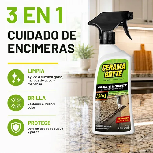 Vista 3 de Cerama Bryte Limpiador y esmalte de granito y cuarzo, botella de 16 onzas y 2 almohadillas