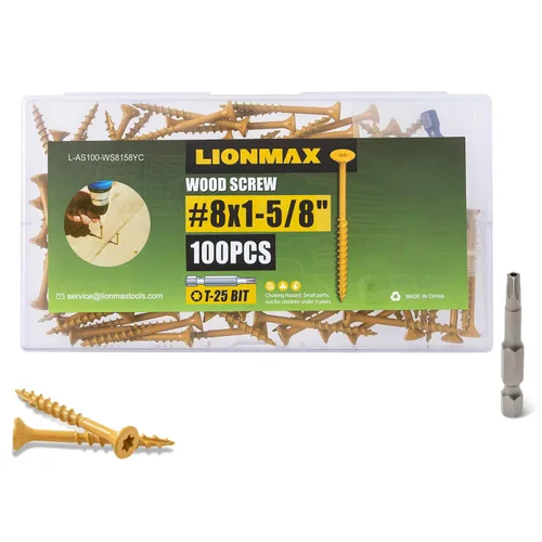 Vista 37 de LIONMAX Tornillos de cubierta de 1-1/4 pulgadas, tornillos para madera #8 x 1-1/4 pulgadas, 100 unidades, resistentes a la corrosión, revestimiento