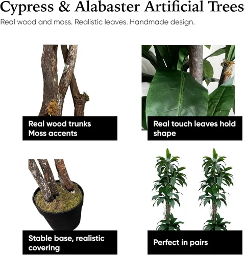 Vista 4 de Cypress & Alabaster Árbol artificial de cuna tropical de 6.5 pies hecho a mano con troncos de madera real de origen ético, hipoalergénico, 6.5 pies