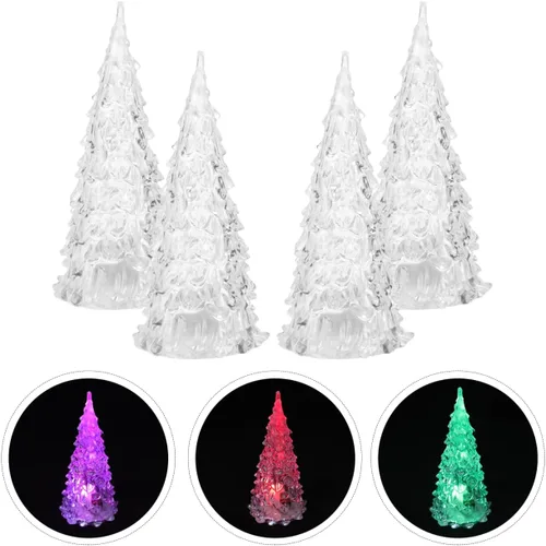 Vista 8 de Uonlytech 4 piezas de mini árbol de Navidad iluminado LED acrílico de Navidad cambiante árbol de Navidad de mesa para decoración de centros de mesa