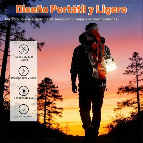 Vista 5 de V.C Formark - Linterna solar recargable para camping, luz ligera para tienda de campaña