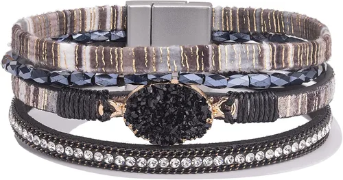 Vista 73 de FANCY SHINY - Pulsera de cuero estilo bohemio, pulsera de cuentas de cristal con cierre magnético, regalos de joyería para mujer