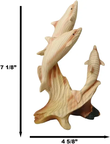 Vista 2 de Ebros Gift Three Dancing Family of Dolphins Escultura de 7 pulgadas de alto de resina de madera sintética de delfines nariz de botella Familia