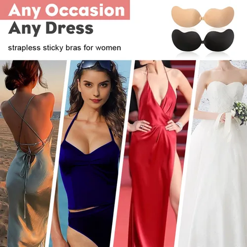 Vista 3 de Karielsen 2 Pack Adhesive Bra Nipple Covers Push Up Strapless Sticky Bra for Women Reusable Invisible Bra Backless