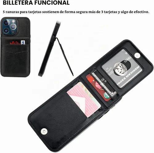 Vista 4 de KIHUWEY Funda tipo cartera para iPhone 13 Pro con soporte para tarjetas Negro