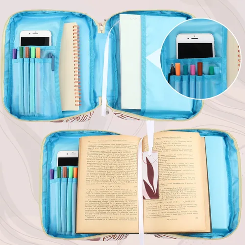 Vista 4 de Laumoi Funda para la Biblia para mujer, funda de Biblia floral de 10 pulgadas, bolsa protectora portátil para suministros de estudio bíblico, Varios