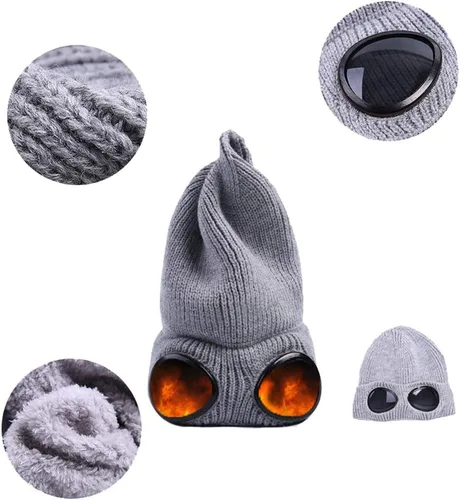Vista 6 de Belsen Gorro de punto unisex con gafas de invierno cálido a prueba de viento