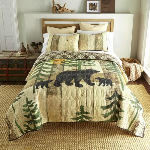 Vista 14 de Donna Sharp Juego de ropa de cama Queen – 3 piezas – Juego de edredón Bear Cottage Lodge con edredón Queen y fundas de almohada estándar – Lavable a