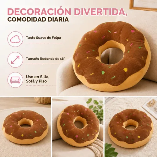 Vista 6 de ChezMax Almohada redonda de 16 pulgadas, suave cojín decorativo con forma de rosquilla de chocolate, cómodo cojín de felpa divertido y lindo relleno