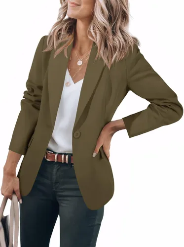 Vista 12 de Cicy Bell Blazers casuales para mujer, de manga larga, para el trabajo Albaricoque