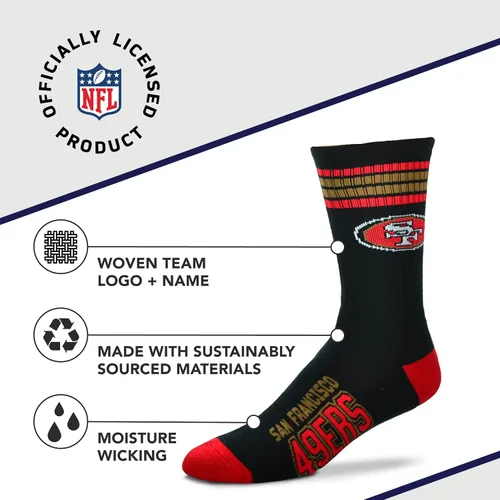Vista 3 de For Bare Feet NFL Officially Licensed Crew Socks, 4 Stripe Deuce