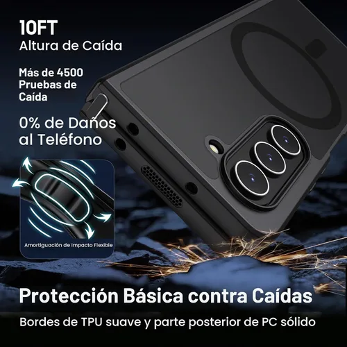 Vista 4 de MAKAVO Funda magnética para Samsung Galaxy Z Fold 5 [compatible con MagSafe], delgada, translúcida mate, parte trasera dura y parachoques negro