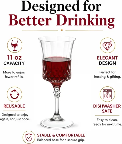 Vista 3 de Smarty Had A Party Copas de vino de plástico, paquete de 48 copas de vino desechables grandes de 11 onzas con tallo, vasos transparentes resistentes