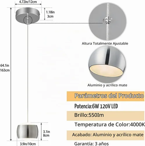 Vista 3 de Modernas lámparas colgantes LED regulables, iluminación colgante mini para isla de cocina, comedor, dormitorio, bar, accesorios de iluminación 4