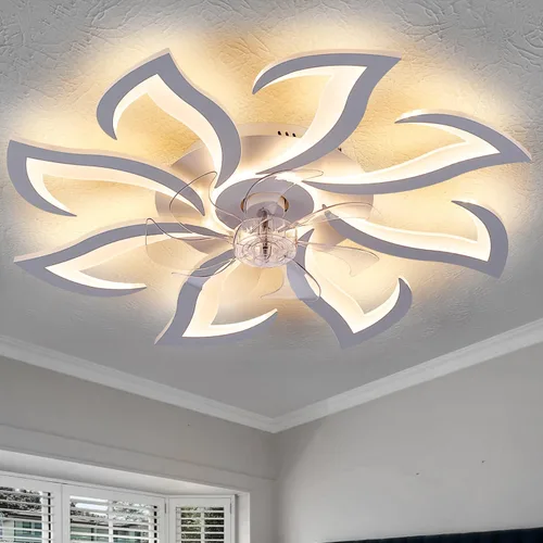 Vista 15 de Ventilador de techo de perfil bajo con control remoto y aplicación, motor silencioso y luz LED regulable, ventilador de techo de montaje empotrado